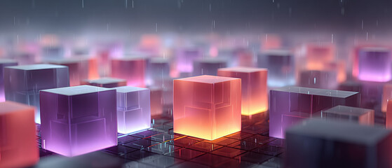 Futuristic Cityscape with Glowing Cubes