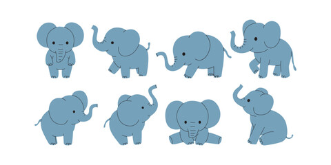 Cute cartoon elephants in various poses