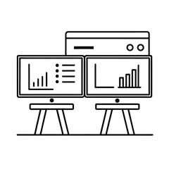 Fototapeta premium Modern Workspace Flat Vector Illustration with Dual Monitors and Minimalist Design