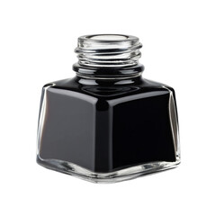 glass ink bottle filled with black ink isolated on white png