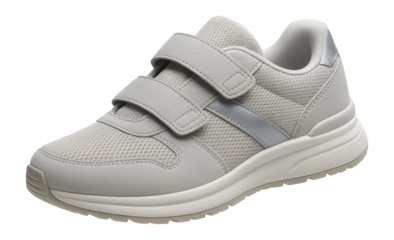 Velcro strap sneakers with reflective details and breathable mesh in light gray