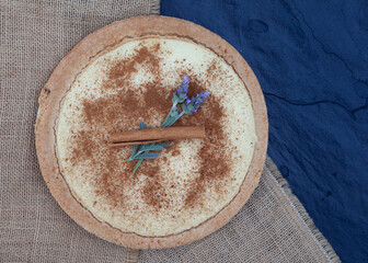 Traditional South African Milk Tart. Top view