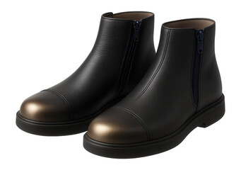 Black leather medical shoes with reinforced toe cap and side zipper