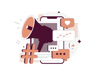 Social media marketing strategy, management and advertising. Boost smm campaign performance and audience engagement. Social media marketing supports analytics-driven content planning illustration