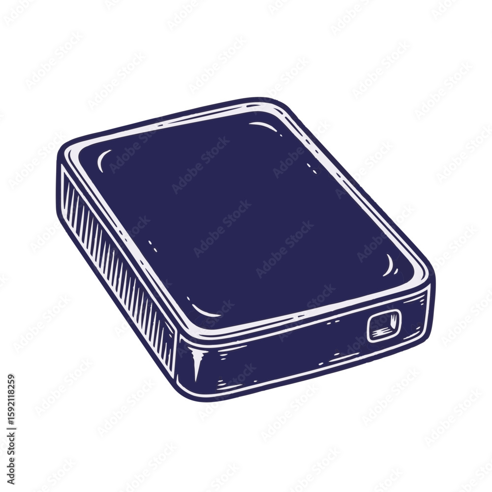 Poster external hard drive in a hand-drawn style, isolated with detailed line work. this external hard driv