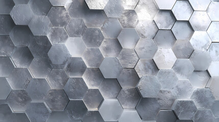 Abstract background of gray and silver hexagonal shapes with textured surface. tiled surface. Illustration