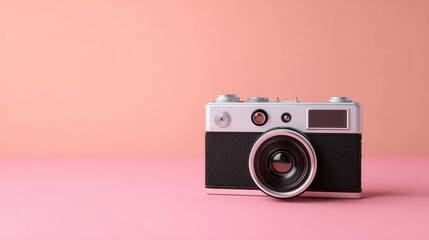 Fototapeta premium Vintage Camera on Pink Background Captured in Soft Light