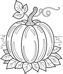 Autumn pumpkin with leaves and vine fall harvest