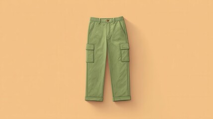 Casual Olive Green Cargo Pants on Orange Background for Fashion Display