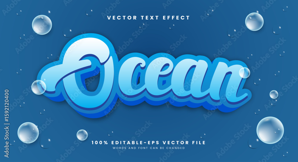 Poster ocean 3d editable text effect template suitable for bubble theme