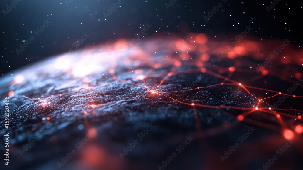 Poster digital world network: a mesmerizing digital world map illuminates with interconnected lines, repres