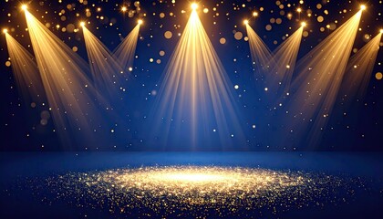 Golden spotlights on a dark stage