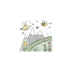 Mountain vector illustration of an abstract background with birds