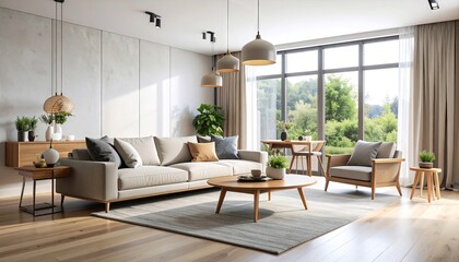 Modern living room interior with natural light