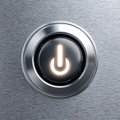Metallic power button icon on/off on stainless steel background with metallic texture. Original website decor