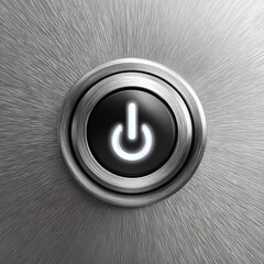 Metallic power button icon on/off on stainless steel background with metallic texture. Original website decor