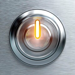 Metallic power button icon on/off on stainless steel background with metallic texture. Original website decor