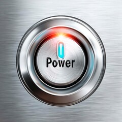 Metallic power button icon on/off on stainless steel background with metallic texture. Original website decor