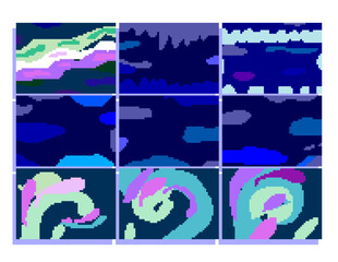 purple glitch sky, pixel 8 bit , vector abstract background  set  