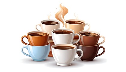 Obraz premium Several cups of steaming coffee in various colors