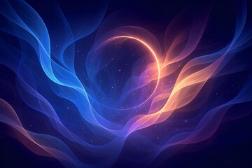 Fototapeta premium Abstract glowing blue and orange waves with central light ring futuristic background