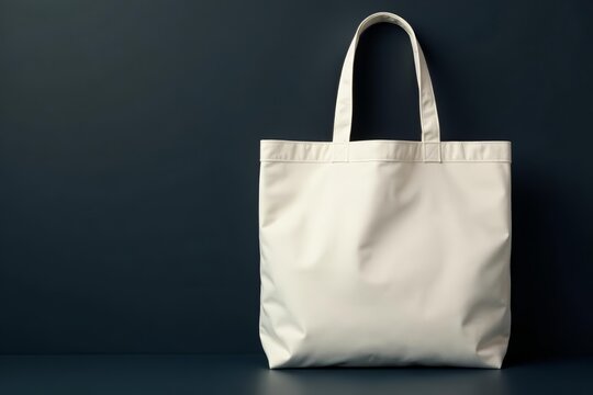 Square white canvas tote bag with clean design on dark background, bag, shopping, blank