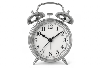 Silver alarm clock showing 2,53 on transparent background