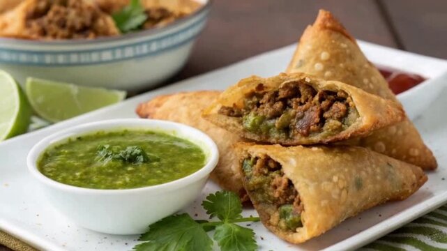 keema samosa with fresh mint chutney indian food snack video