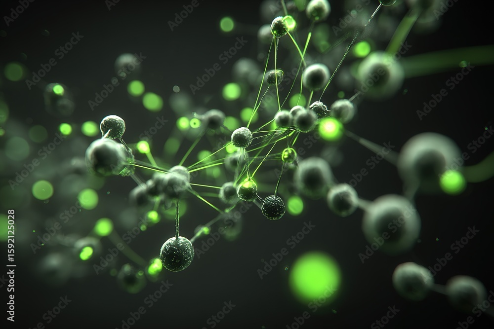 Poster visual representation of molecular connections in a green digital ecosystem showcasing abstract scie