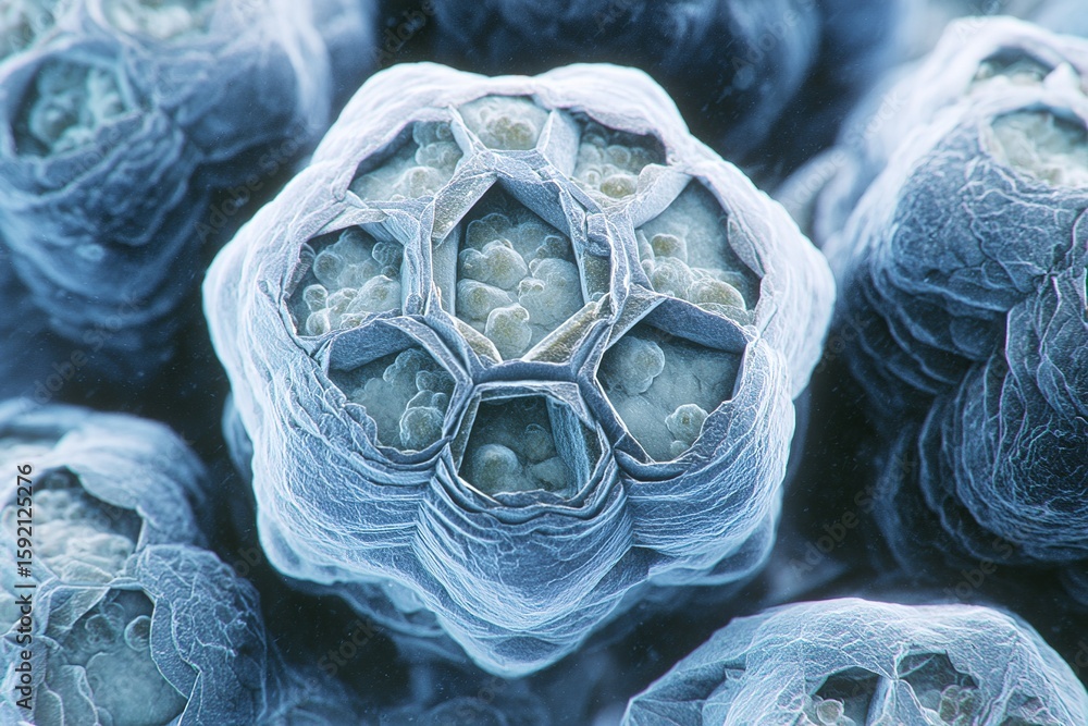 Poster close-up view of microscopic cellular structure highlighting intricate details during cell division 