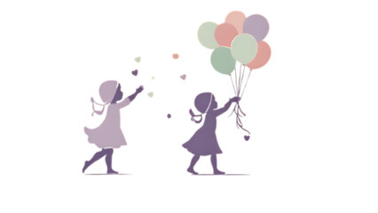 Girl with balloon illustration in soft pastel colors featuring a dog illustration