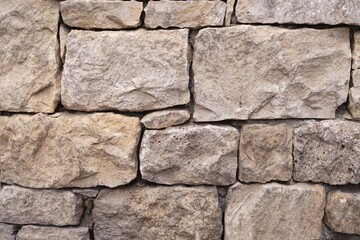 Close-up View of Beige Natural Stone Wall Texture