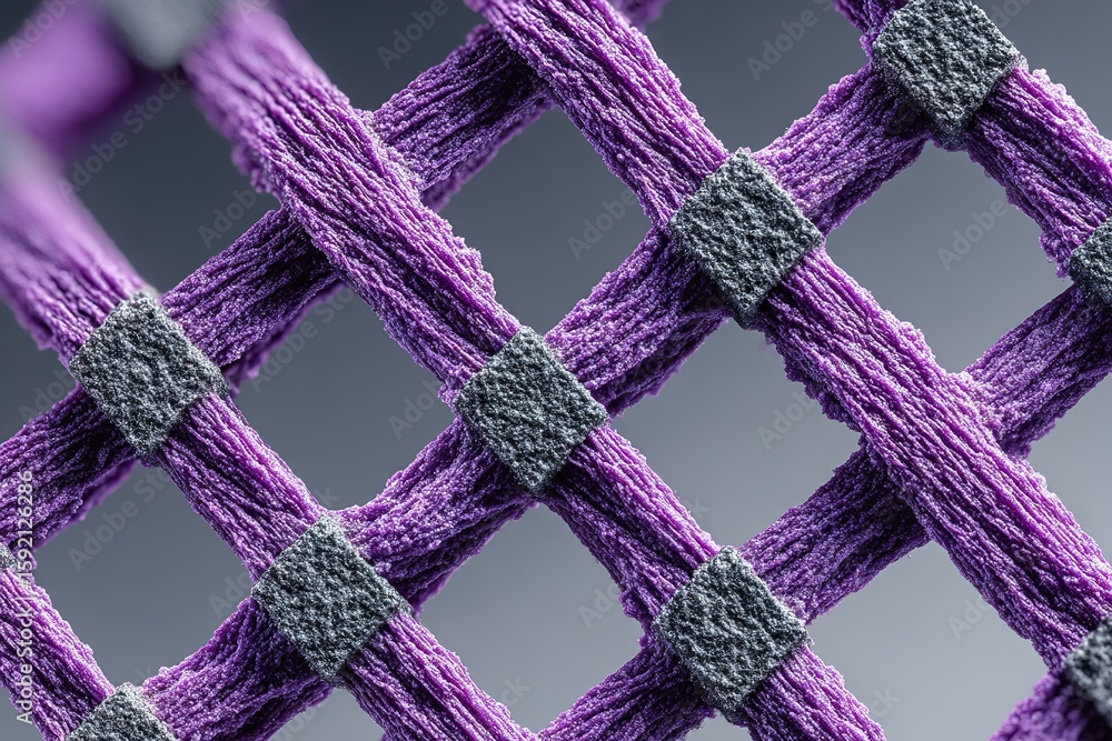 Aufkleber close-up view of purple and gray textile mesh showcasing intricate weaving patterns and details in s