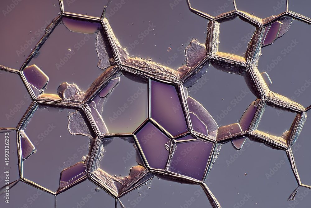 Poster close-up view of soap bubbles revealing intricate patterns and colors under natural light in a scien