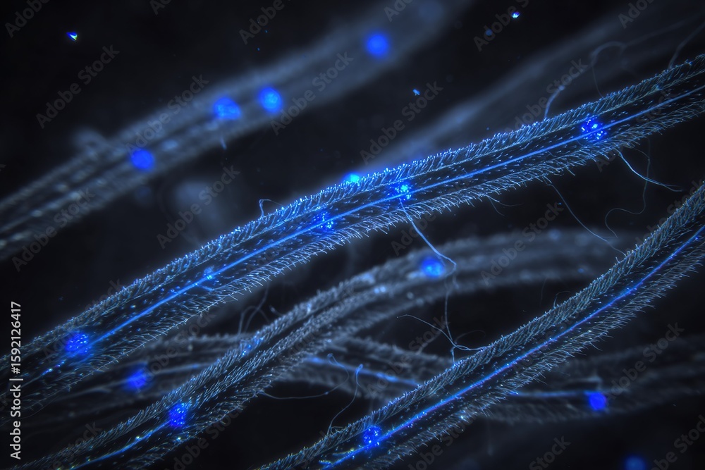 Canvas Prints blue glowing strands of fibers intertwining against a dark background showcasing intricate details o