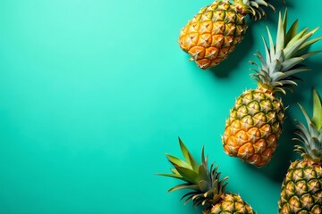 Tropical pineapples pattern on vibrant turquoise backdrop, seamless, exotic, fruity