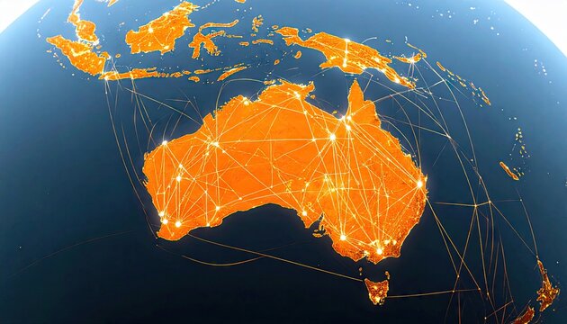 Fototapeta Global map highlighting Australia's air routes
