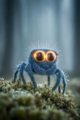 Fototapeta premium Cute Fantasy Spider with Glowing Eyes in a Forest