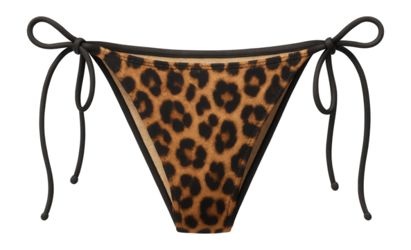 String bikini bottoms with a leopard print and minimal coverage