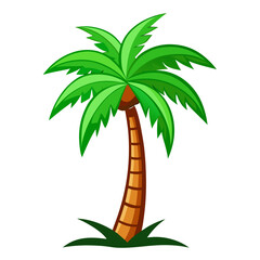 Cartoon palm tree with green leaves and brown trunk isolated on white background