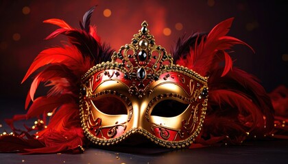 Ornate Venetian mask with red feathers