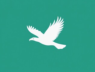 Fototapeta premium A white silhouette of a bird in flight against a teal background
