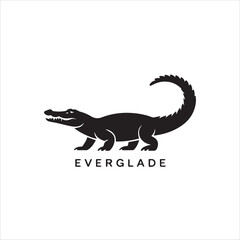 Obraz premium Stylized black silhouette of an alligator with the word everglades below