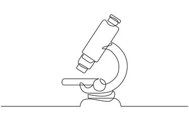 Continuous one line drawing of medical microscope laboratory, microscope line art vector illustration, Hand drawn Editable stroke