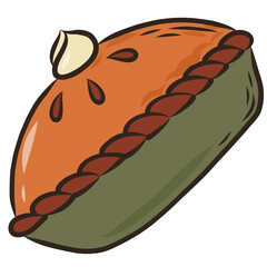 Hand drawn autumn doodle of a pumpkin pie for stickers, prints, cards, posters decor. 
