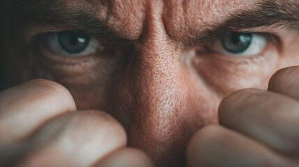 Close-up angry face with fists