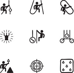 Fototapeta premium Gymnastics and circus vector icon set minimalist line style trapeze,balance beam,rings,vaulting horse,rhythmic gymnastics,juggling,trampoline,rope climbing,acrobatics icon set