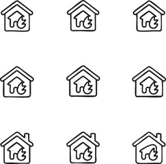 Obraz premium House fire vector icon set outline style,simple design house,fire,burning,flame,danger,hazard,emergency,insurance,safety icon set