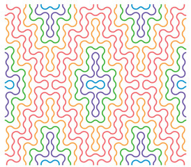 Fototapeta premium Abstract seamless print pattern of interlocking, colorful pastel colors wavy lines on white background.