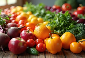 vibrant spectrum colorful fruits vegetables gradually blending perfect balance healthy lifestyle inspiration, gradient, food, nutrition, vitamins